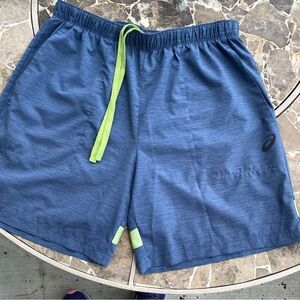 Asics Blue and Green Athletic Shorts with Elastic Waistband